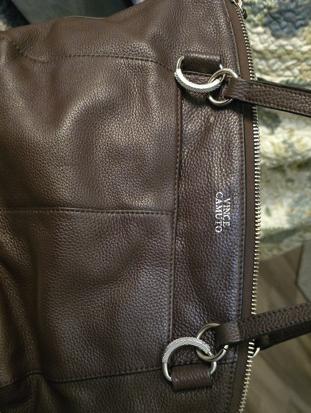 Vince Camuto Dark Brown Pebbled Leather Shoulder Tote